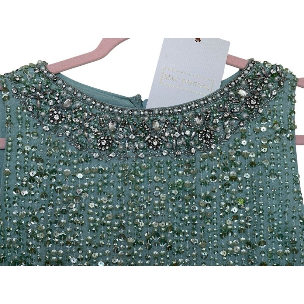 Mac Duggal Dress Gown Size 4/6 Mint Green Sequined Rhinestones Embellished - Picture 9 of 16